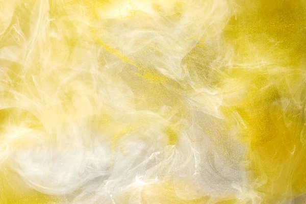 Flüssige Flüssige Kunst Abstrakten Hintergrund Weiße Gelb Tanzende Acrylfarben Unter — Stockfoto