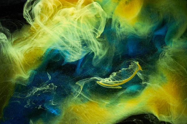 Fluido Líquido Arte Fundo Abstrato Azul Amarelo Dança Tintas Acrílicas — Fotografia de Stock