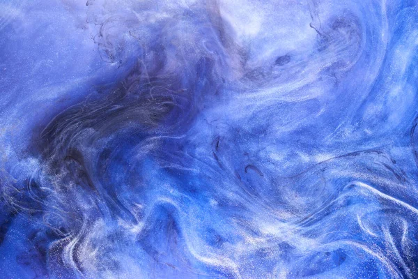 Flüssige Flüssige Kunst Abstrakten Hintergrund Blaue Acrylfarbe Unter Wasser Galaktischer — Stockfoto