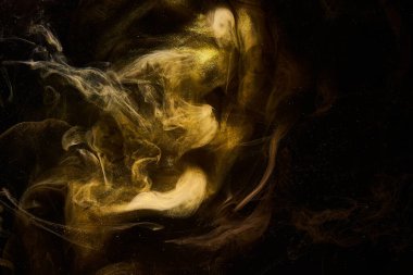 Sıvı akışkan sanat özgeçmişi. Koyu renkli duman dans eden akrilik boyalar su altında, uzay okyanusu, evren patlaması
