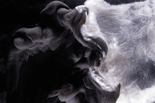 Tekutá Tekutina Umění Abstraktní Pozadí Černobílé Trysky Kouř Tančící Akrylové — Stock fotografie