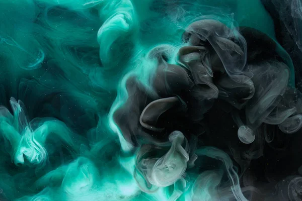 Flüssige Flüssige Kunst Abstrakten Hintergrund Blaugrüne Acrylfarbe Unter Wasser Galaktischer — Stockfoto