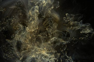 Sıvı akışkan sanat özgeçmişi. Koyu renkli duman dans eden akrilik boyalar su altında, uzay okyanusu, evren patlaması