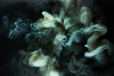 Sıvı akışkan sanat özgeçmişi. Koyu renkli duman dans eden akrilik boyalar su altında, uzay okyanusu, evren patlaması