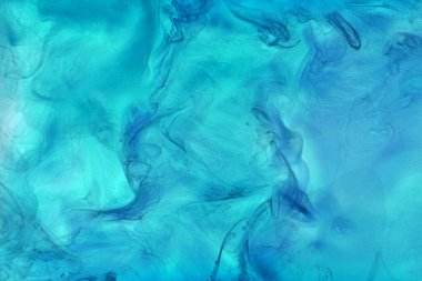 Sıvı akışkan sanat özgeçmişi. Mavi akrilik boya suyun altında, galaktik duman okyanusu