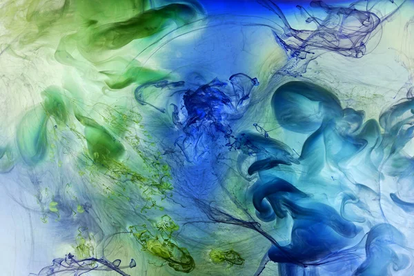 Vloeibare Vloeibare Kunst Abstracte Achtergrond Blauw Groene Acrylverf Onder Water — Stockfoto