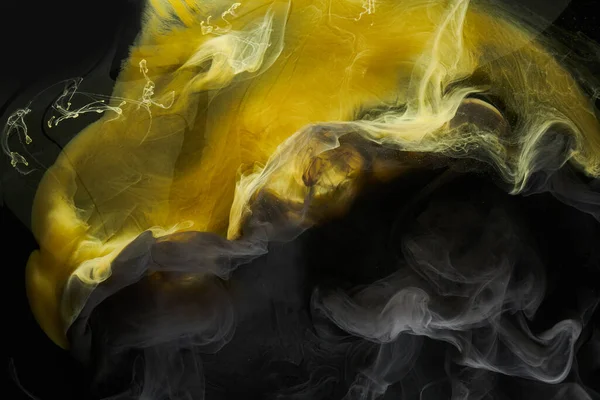 Arte Líquido Fluido Fondo Abstracto Negro Amarillo Bailando Pinturas Acrílicas —  Fotos de Stock