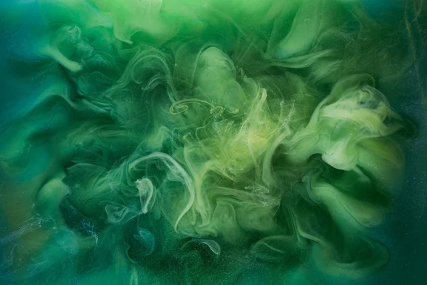 Tekutá Tekutina Umění Abstraktní Pozadí Zelené Tančící Akrylové Barvy Pod — Stock fotografie