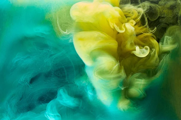Płyn Płynny Sztuka Abstrakcyjne Tło Zielony Żółty Taniec Farby Akrylowe — Zdjęcie stockowe