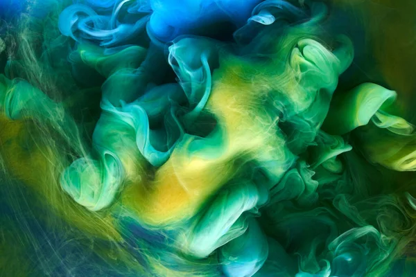 Płyn Płynny Sztuka Abstrakcyjne Tło Niebiesko Zielona Farba Akrylowa Pod — Zdjęcie stockowe