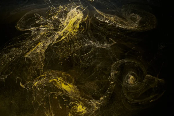 Fluido Líquido Arte Fundo Abstrato Preto Amarelo Dança Tintas Acrílicas — Fotografia de Stock