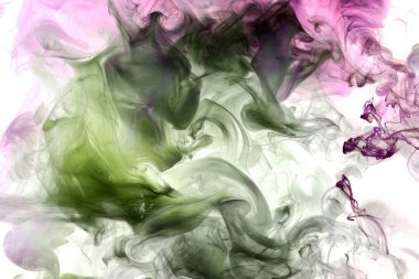 Yeşil mor duman soyut arka plan, su altında akrilik boya patlaması