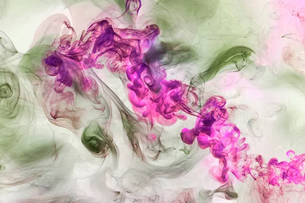 Fond Abstrait Vert Fumé Violet Peinture Acrylique Explosion Sous Marine — Photo