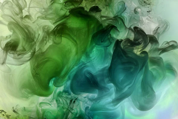Groen Blauwe Rook Abstracte Achtergrond Acrylverf Onderwater Explosie — Stockfoto