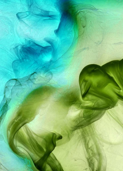 Groen Blauwe Rook Abstracte Achtergrond Acrylverf Onderwater Explosie — Stockfoto