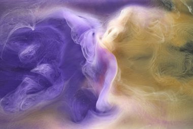 Mavi sarı çok renkli duman soyut arka plan, akrilik boya sualtı patlaması