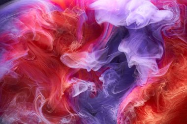 Mavi kırmızı renkli duman soyut arka plan, akrilik boya sualtı patlaması