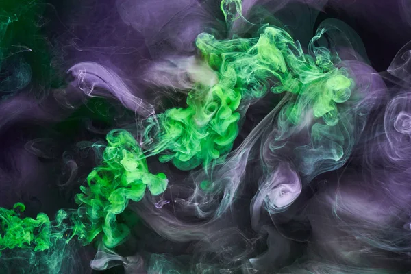 Groen Paarse Rook Abstracte Achtergrond Acrylverf Onderwater Explosie — Stockfoto