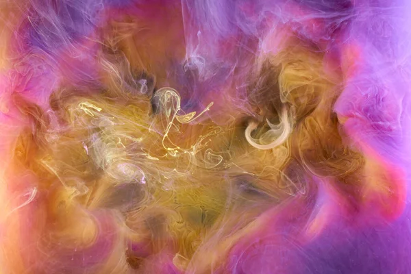 Veelkleurig Geel Roze Rook Abstracte Achtergrond Acrylverf Onderwater Explosie — Stockfoto
