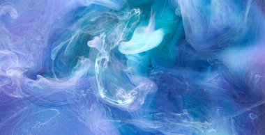 Mavi çok renkli duman soyut arka plan, su altında akrilik boya patlaması