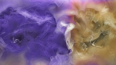 Mavi sarı çok renkli duman soyut arka plan, akrilik boya sualtı patlaması