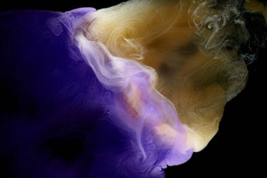 Mavi sarı çok renkli duman soyut arka plan, akrilik boya sualtı patlaması