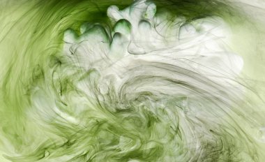 Yeşil duman soyut arka plan, su altında akrilik boya patlama