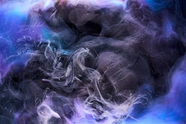 Blauer Schwarzer Mehrfarbiger Rauch Abstrakter Hintergrund Acrylfarbe Unter Wasser Explosion — Stockfoto