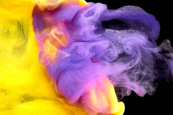 Multicolored Yellow Lilac Smoke Abstract Background Acrylic Paint Underwater Explosion — Stock Photo, Image