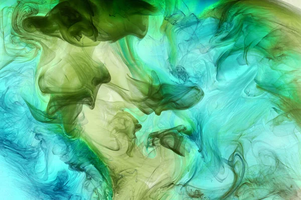 Verde Azul Fumaça Fundo Abstrato Tinta Acrílica Explosão Subaquática — Fotografia de Stock