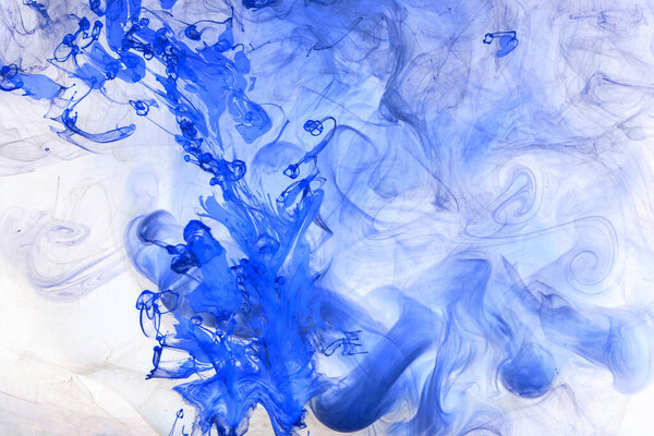 Liquid fluid art abstract background. Blue acrylic paint underwater, galactic smoke ocean