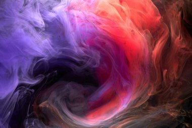 Mavi kırmızı renkli duman soyut arka plan, akrilik boya sualtı patlaması