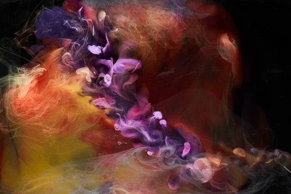 Mnohobarevný Jasný Kontrastní Tmavý Kouř Abstraktní Pozadí Akrylové Barvy Pod — Stock fotografie
