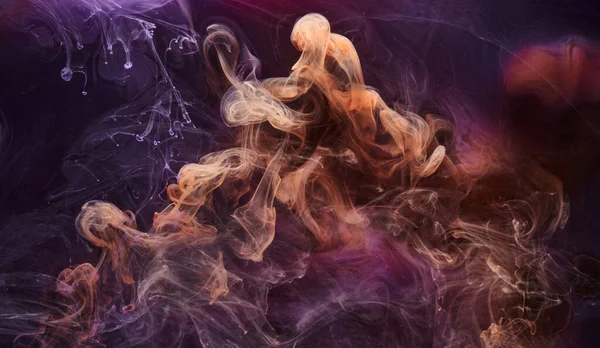 Multicolored Orange Lilac Smoke Abstract Background Acrylic Paint Underwater Explosion — Stock Photo, Image