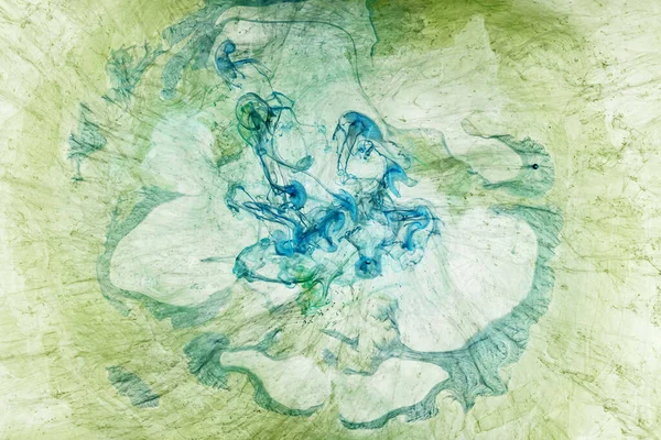 Fond Abstrait Vert Fumée Bleue Peinture Acrylique Explosion Sous Marine — Photo