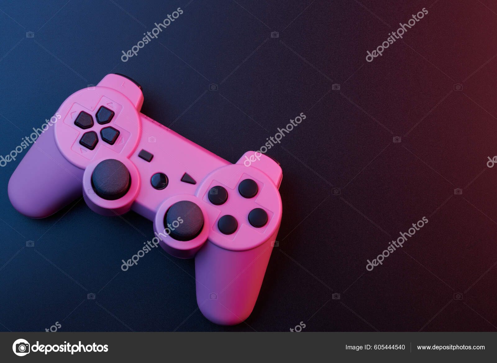 Pink Video Game Controller Joystick Game Console Isolated Black Background Stock Editorial