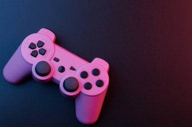Pembe video oyun denetleyici, oyun konsolu için joystick siyah arkaplanda izole. Oyuncu kontrol aygıtı yakın plan