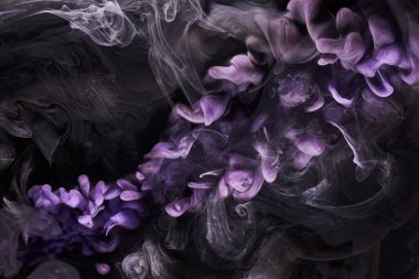 Mor leylak rengi, çok renkli duman soyut arka plan, su altında akrilik boya patlaması.