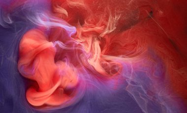 Mavi kırmızı renkli duman soyut arka plan, akrilik boya sualtı patlaması