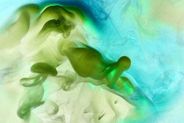 Zelený Modrý Kouř Abstraktní Pozadí Akrylové Barvy Pod Vodou Exploze — Stock fotografie