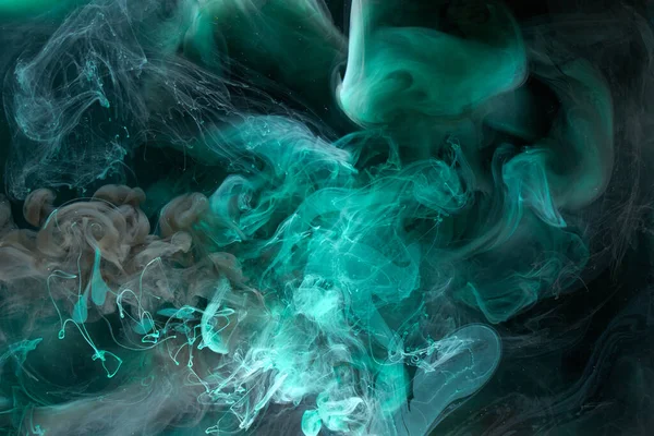 液体芸術の抽象的な背景 青い緑のアクリル絵具水中 銀河の煙の海 — ストック写真
