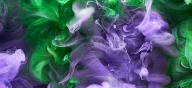 Yeşil mor duman soyut arka plan, su altında akrilik boya patlaması