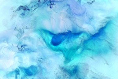 Sıvı akışkan sanat özgeçmişi. Mavi akrilik boya suyun altında, galaktik duman okyanusu