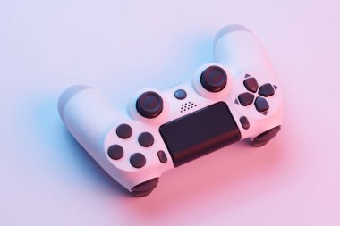 Beyaz video oyun denetleyici, oyun konsolu için joystick beyaz arka planda izole. Oyuncu kontrol aygıtı yakın plan