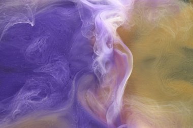 Mavi sarı çok renkli duman soyut arka plan, akrilik boya sualtı patlaması