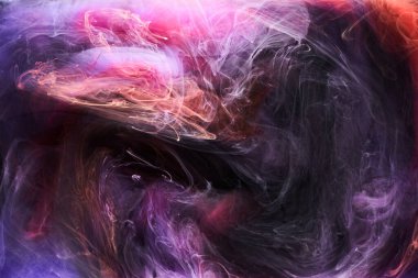 Çok renkli, koyu renkli, soyut bir arka plan, su altında akrilik boya patlaması.