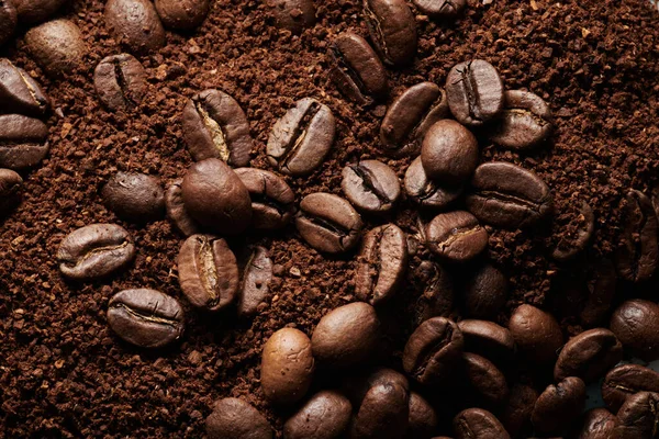 Roasted Coffee Beans Different Sort Ground Whole Close Background — Stock Photo, Image