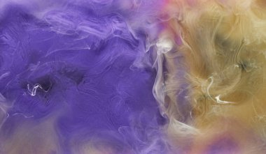 Mavi sarı çok renkli duman soyut arka plan, akrilik boya sualtı patlaması