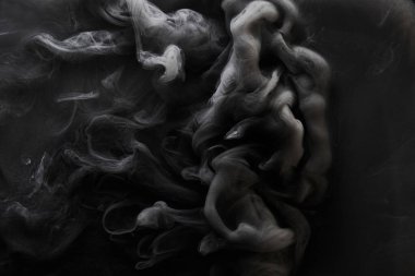 Siyah gri duman soyut arka plan, su altında akrilik boya patlama, dönen mürekkep
