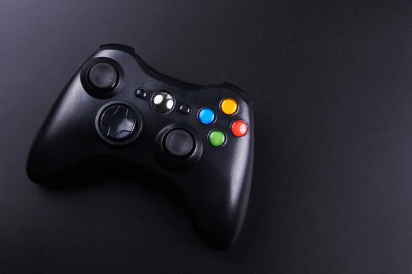 Black Video Game Controller Joystick Game Console Isolated Black Background — Stock Photo, Image